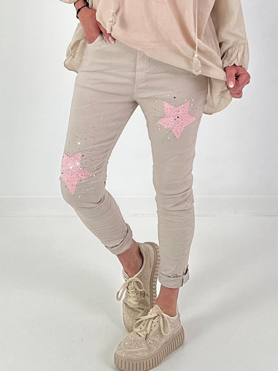 Trousers with stars - beige