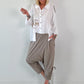 Bluse mit Cold Shoulder und fransigen Abschlüssen - weiss