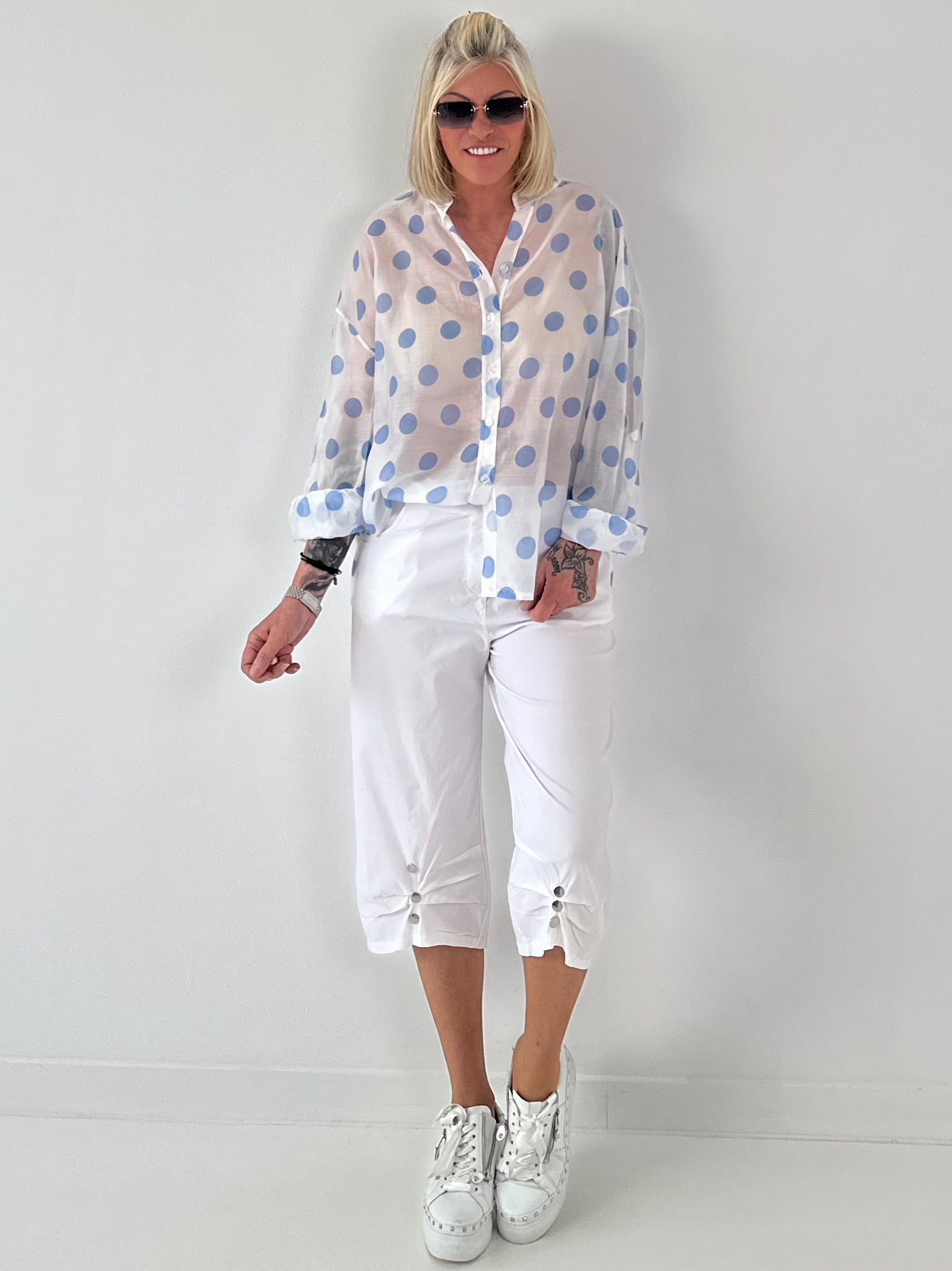 Transparent Tunic with Ruffle Sleeves - white