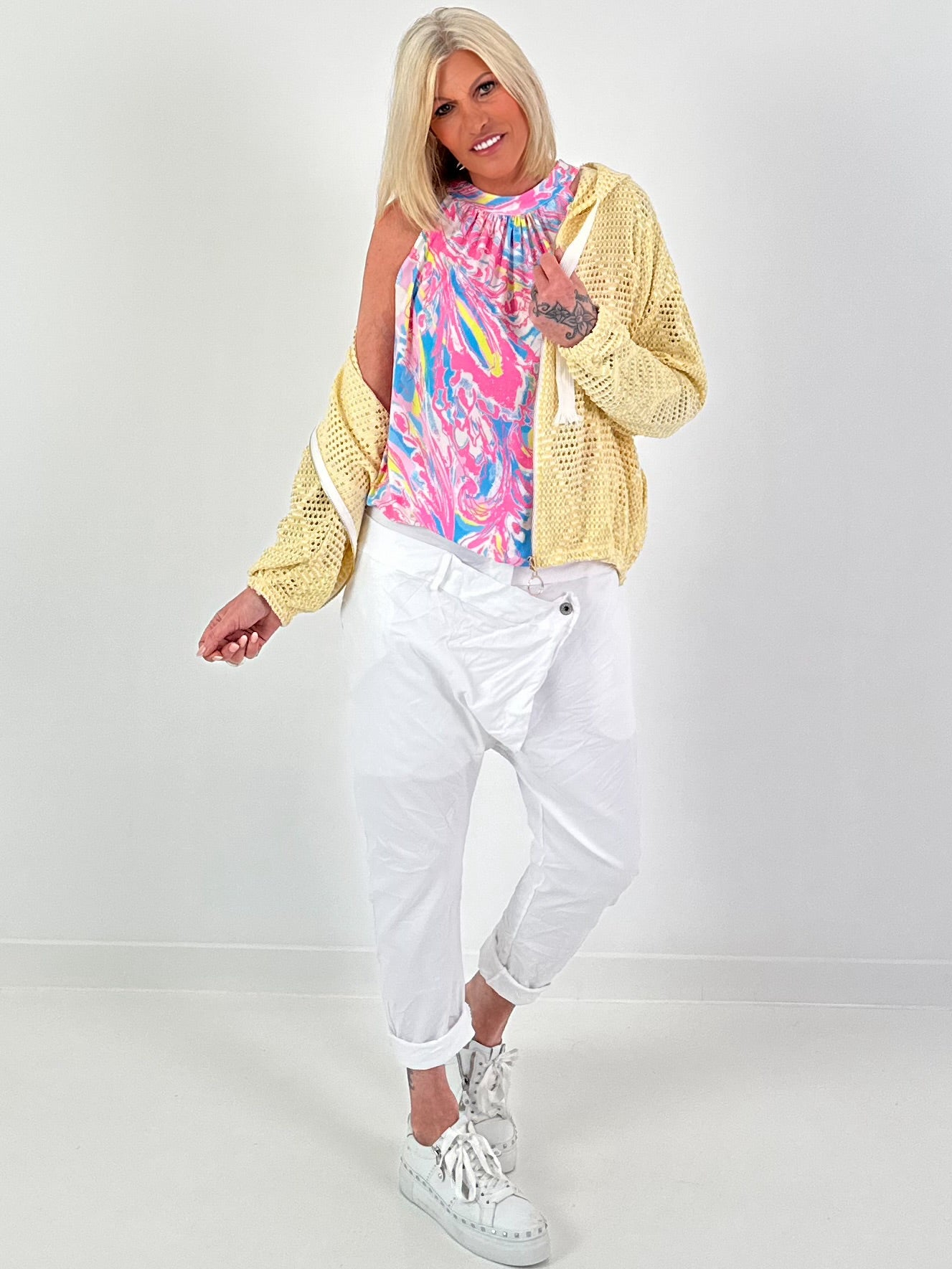 Crochet jacket with hood - yellow