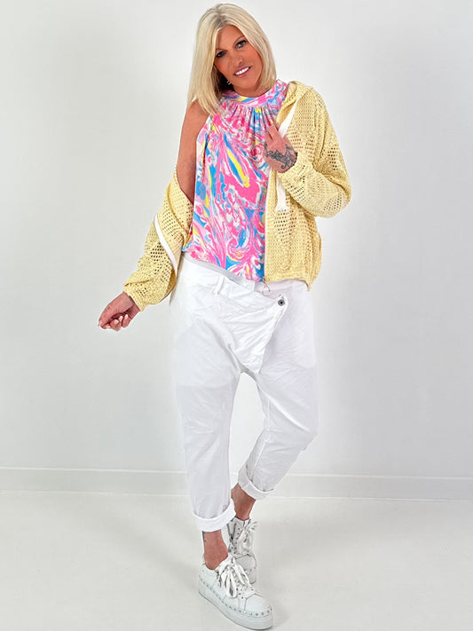 Häkeljacke mit Kapuze - gelb