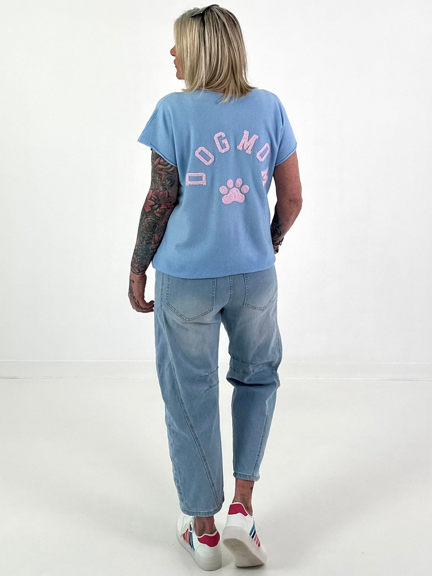 Fine Knit Shirt Dog Mom - light blue