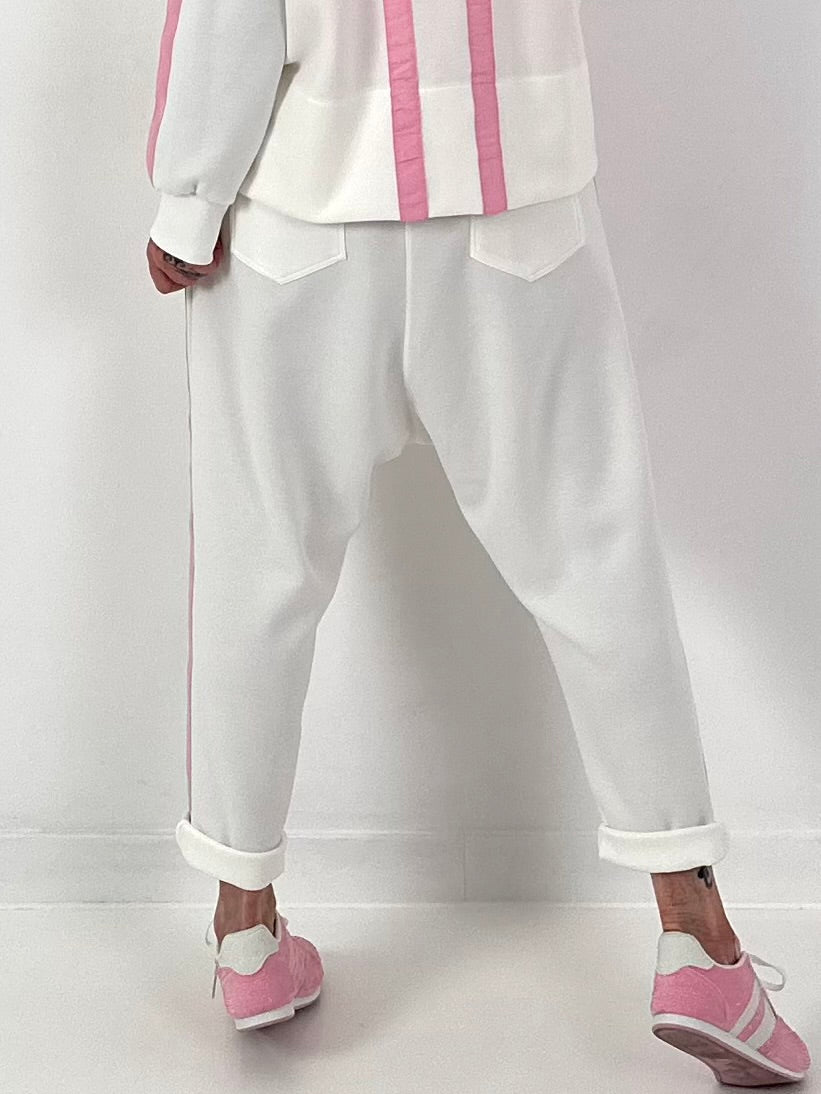 Sweat Baggy mit Streifen - weiss