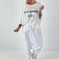 Oversized gebreid T-shirt met statementprint - wit