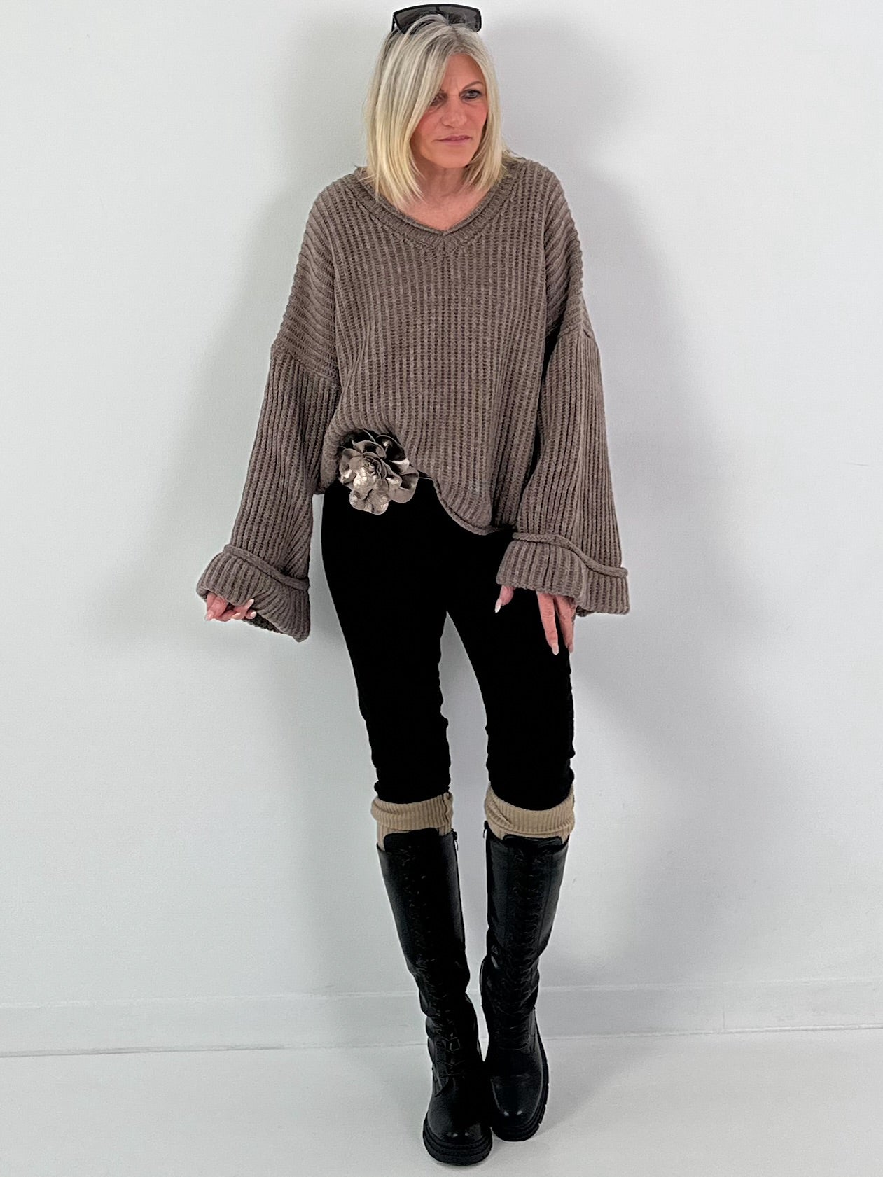 Strikceintuur model "Floral Flow" - brons