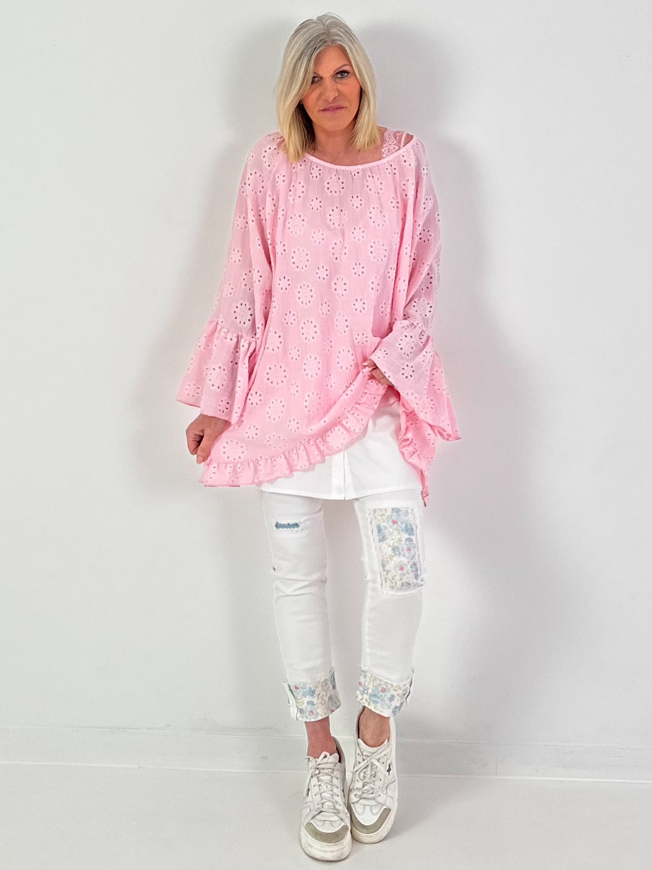 Tunika/Kleid mit Lochstick - rosa