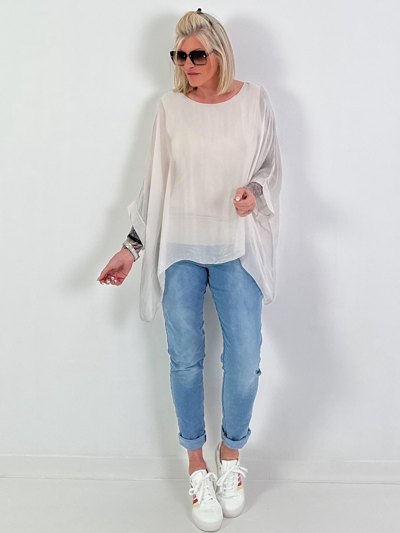 Silk Tunic with Integrated Underlayer Top - beige