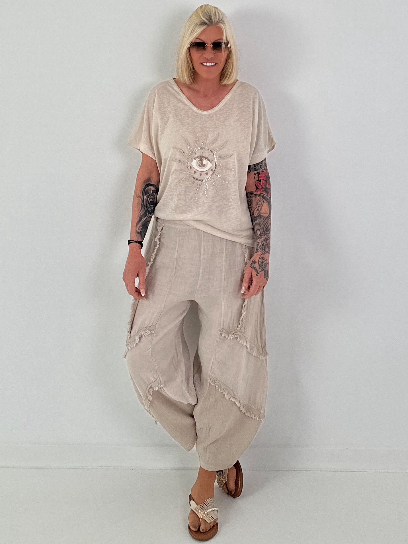 Fine knit shirt Sun with lurex - beige