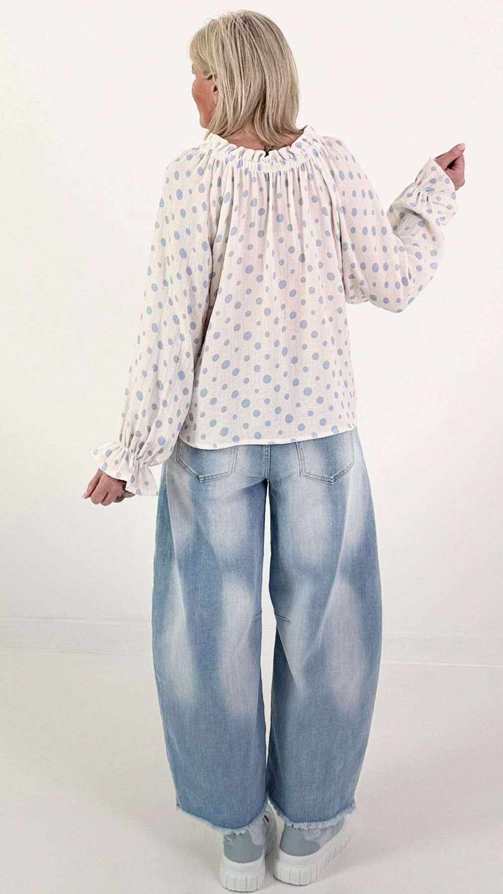 Tuniek met stippenpatroon - wit-lichtblauw