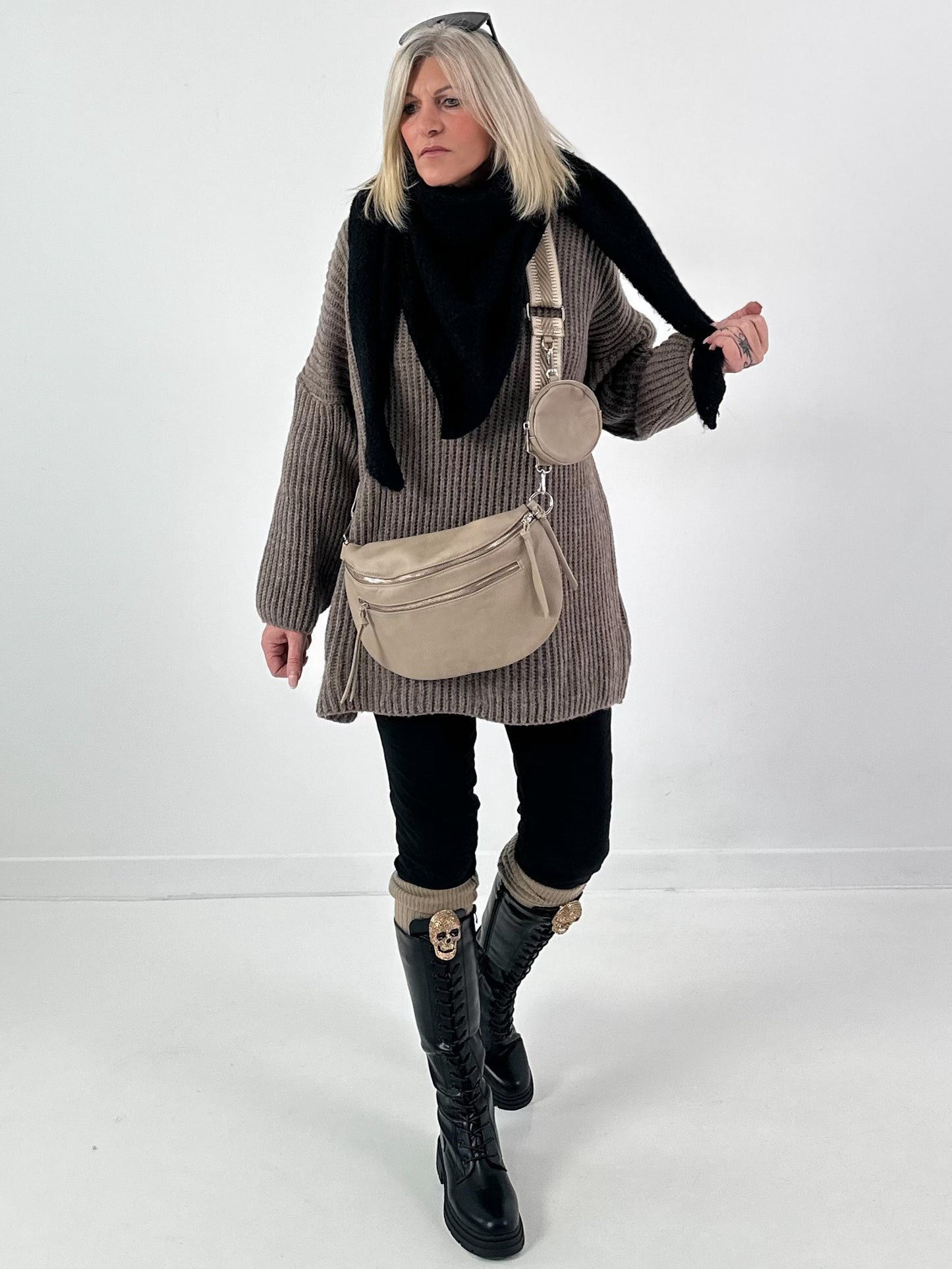 Crossbody bag in leather look, model "The Edit Bag" - taupe