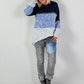 Long pullover model "Block Spark" - blue-multicolour
