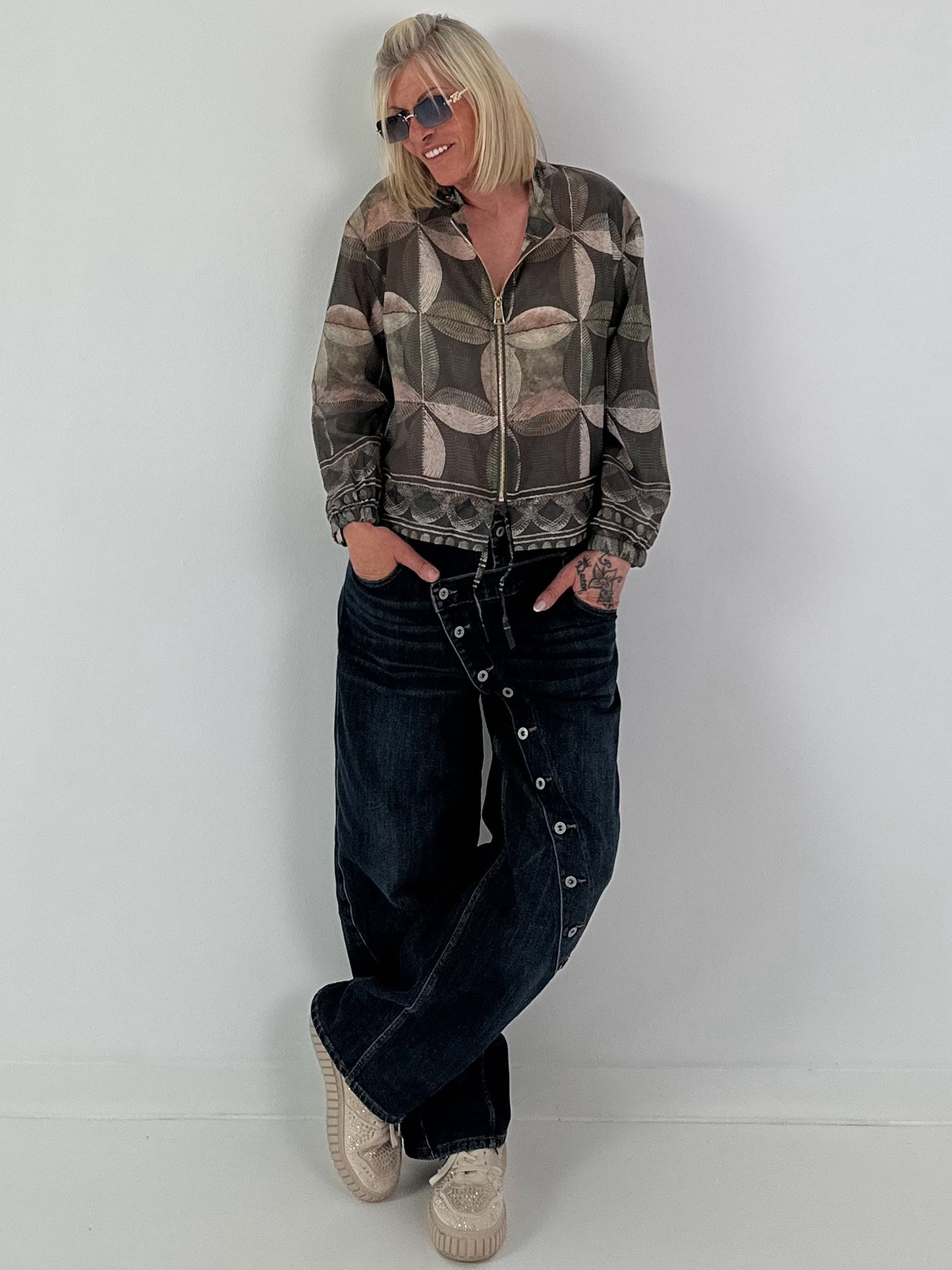 Patterned shirt jacket - khaki
