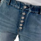 Boyfriend Jeans with Decorative Buttons - Blue