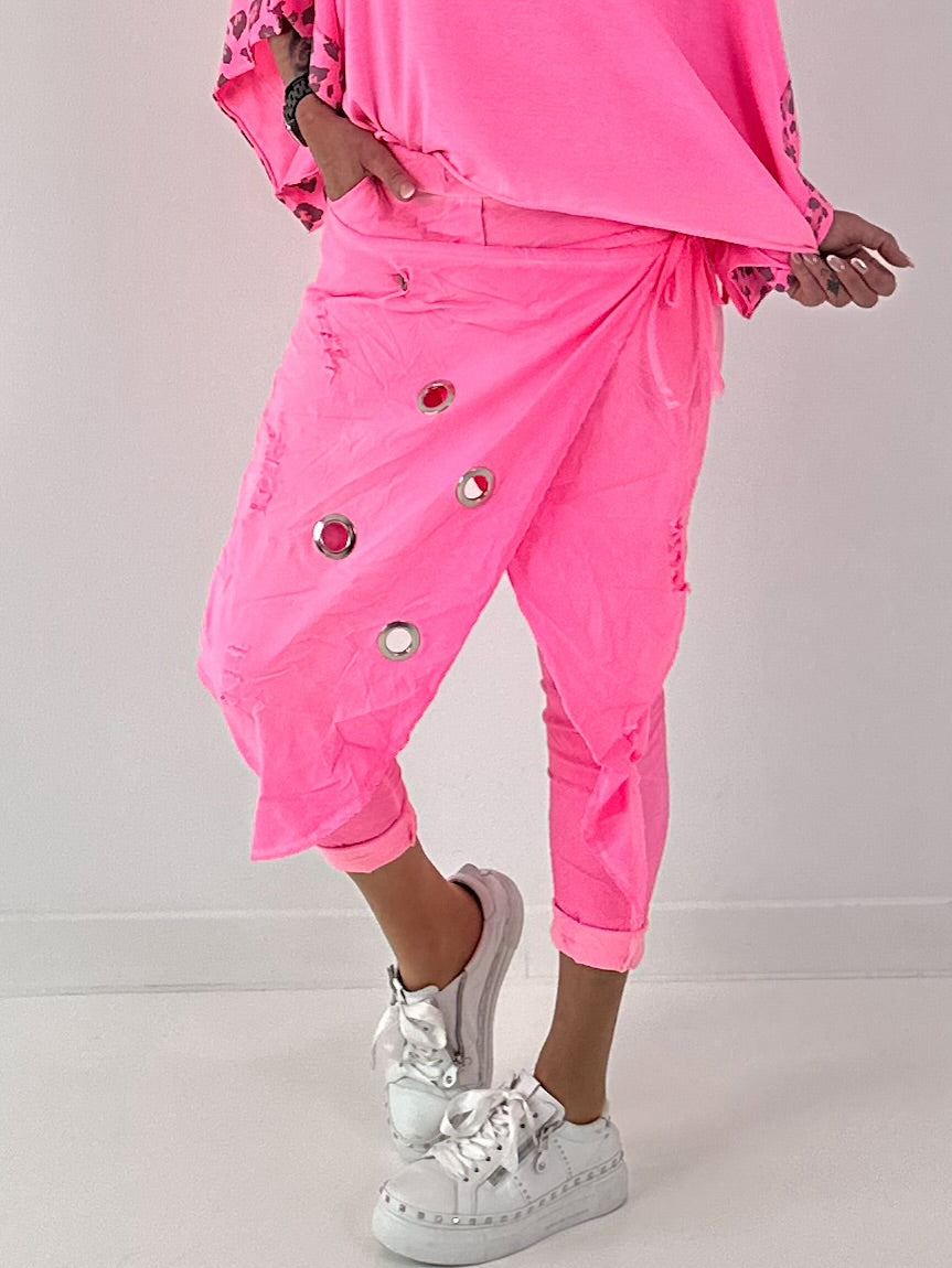 Stylische Hose im Knit-Look - neonpink