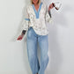 Tunika mit Pailletten und Denim-Details - weiss