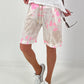 Leinen Short mit Batik Muster - weiss-neonpink-beige