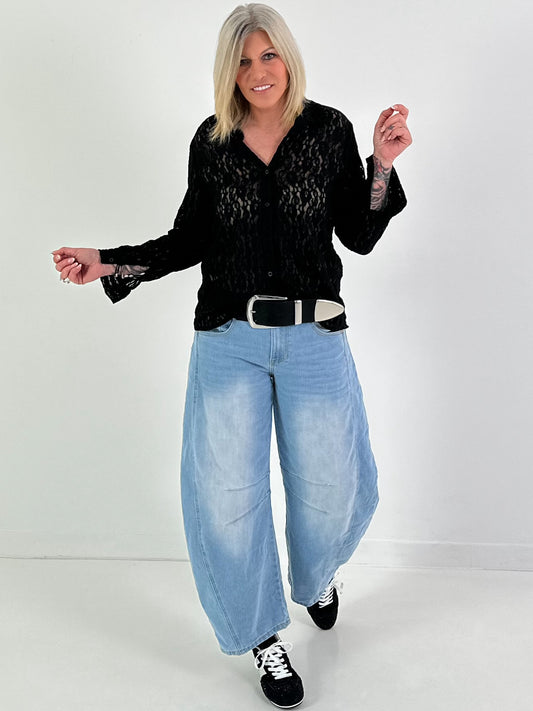 Spitzenbluse mit Muster - schwarz