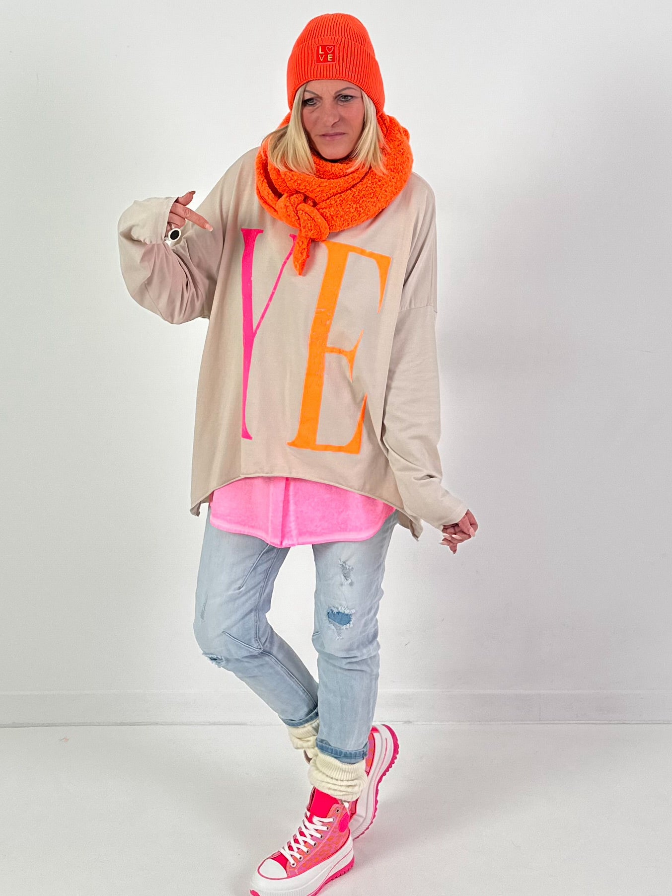 Oversized shirt model “YEAH” - beige