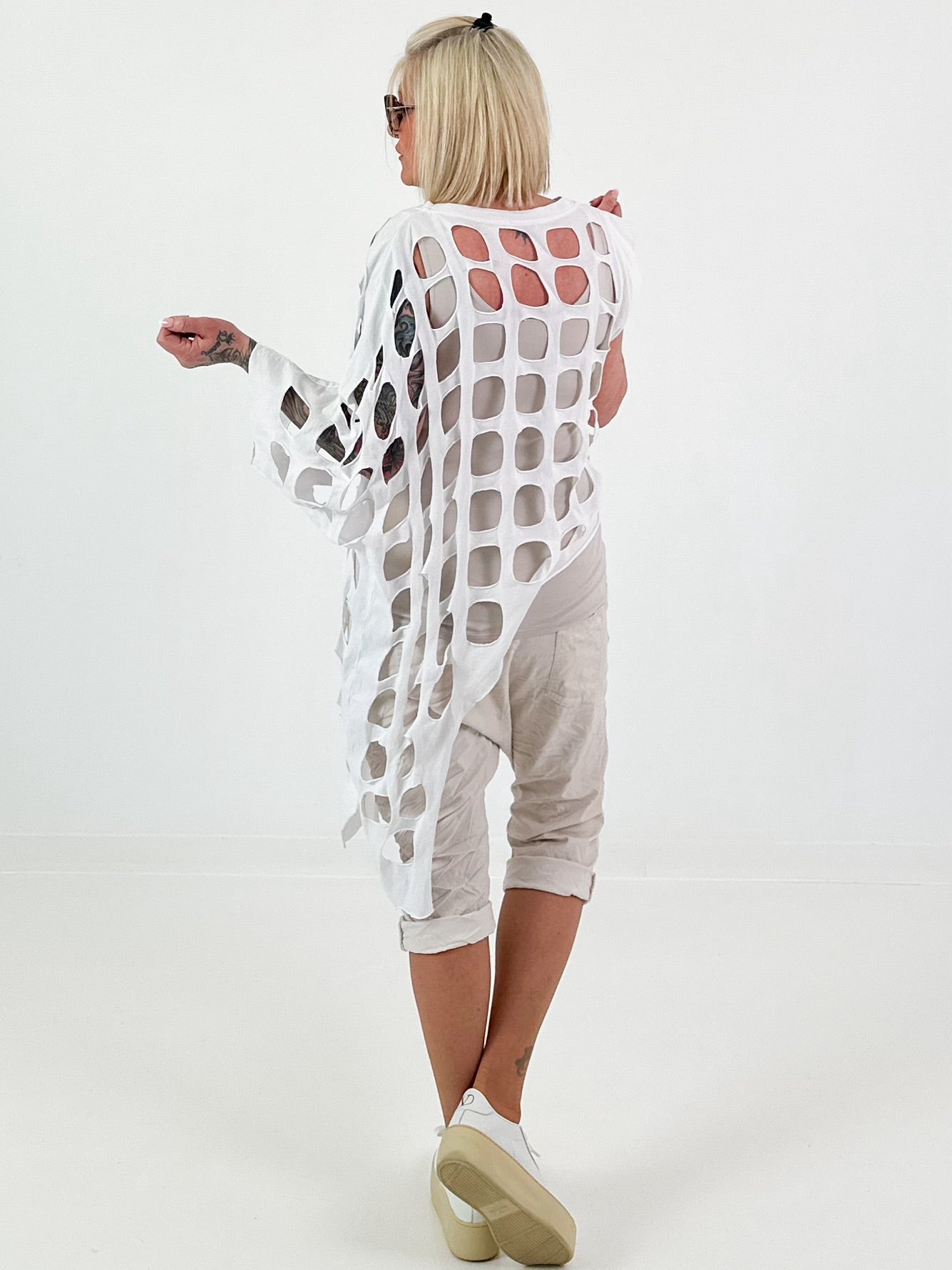 Shirt with all-over cut-outs and eyelets - white (available from 05/11/26)
