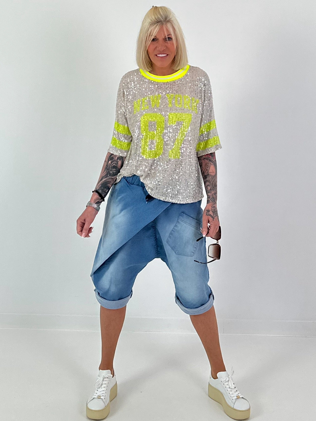 Sequin Shirt New York - silver-neon yellow