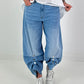 Jeans with gathered snap-button hem - denim