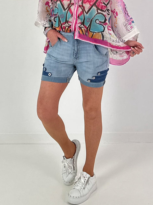 Jeans Short mit umgeschlagenem saum - denim