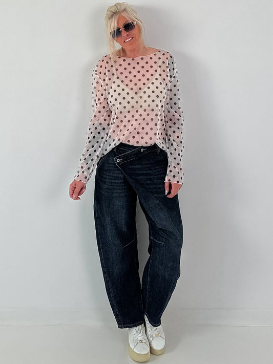 Mesh Shirt mit Punkten - creme