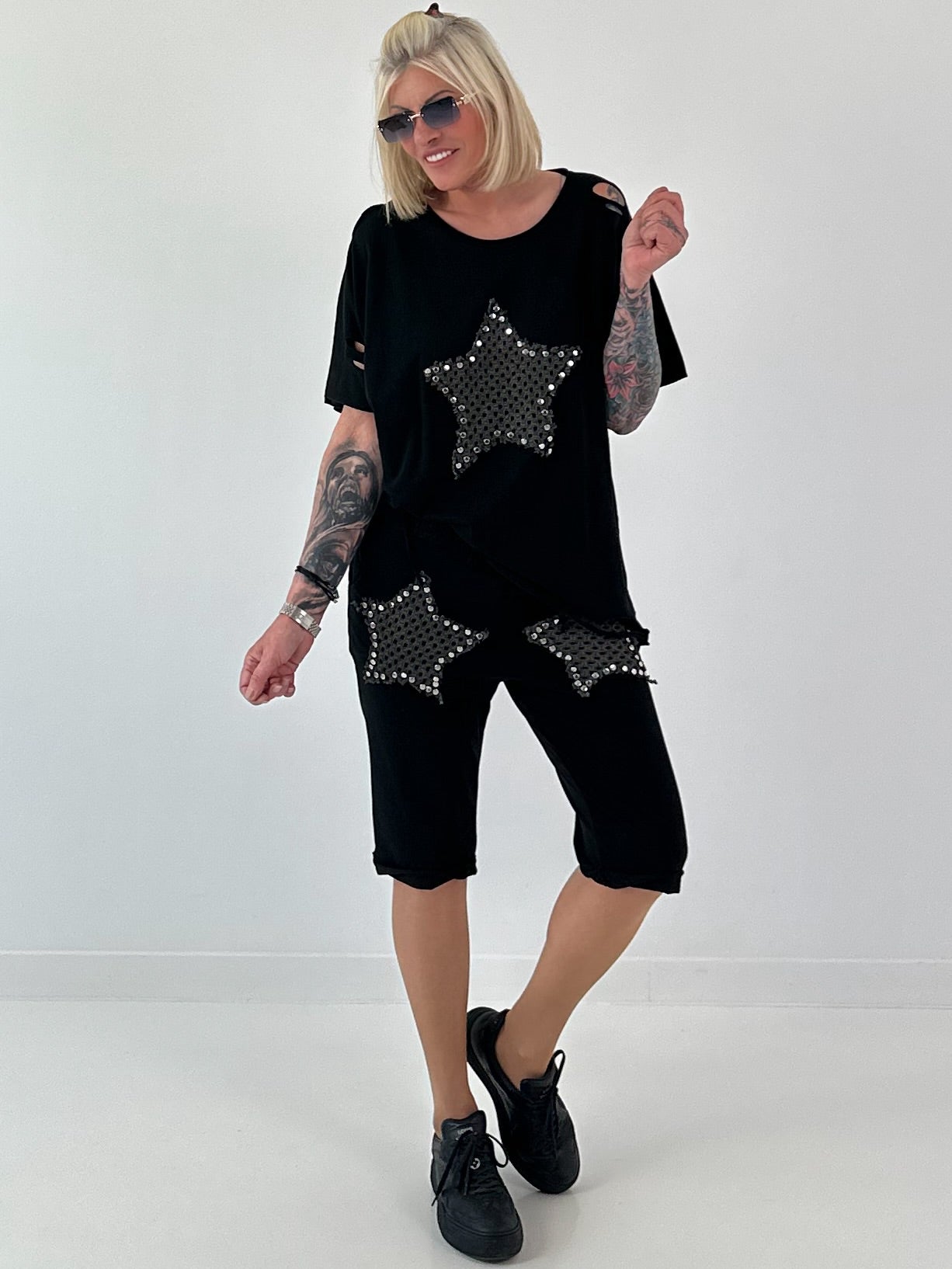 Sweat Shorts Leo with Studs - Black and White