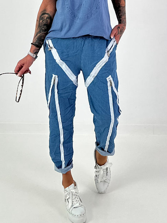 Jeanshose mit Zipper-Details - blau