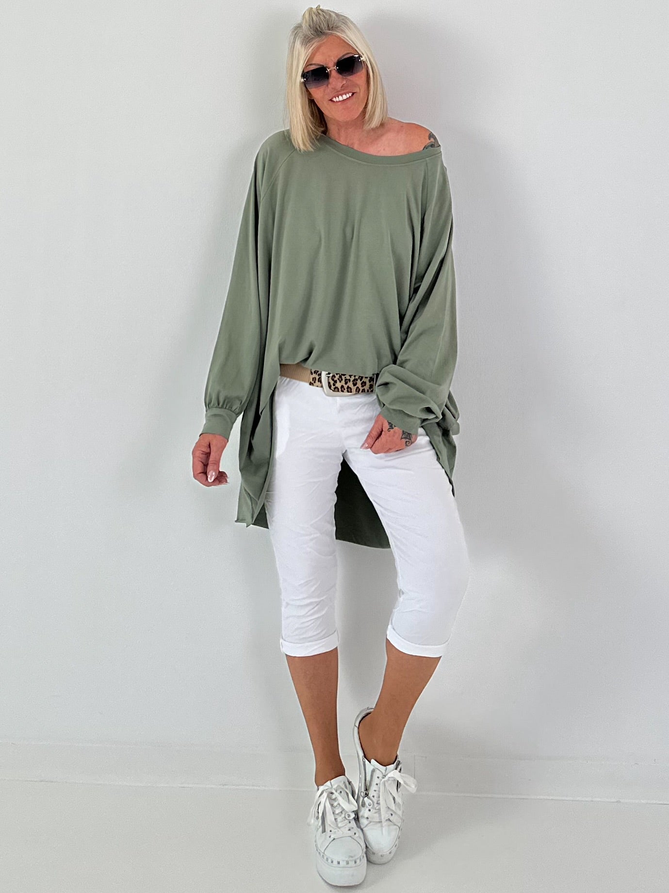 Oversized Shirt with Back Print - Olive