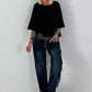 Short-sleeved shirt with stylish exposed seams - black