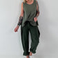 Grobes Leinen/Baumwoll Top - oliv