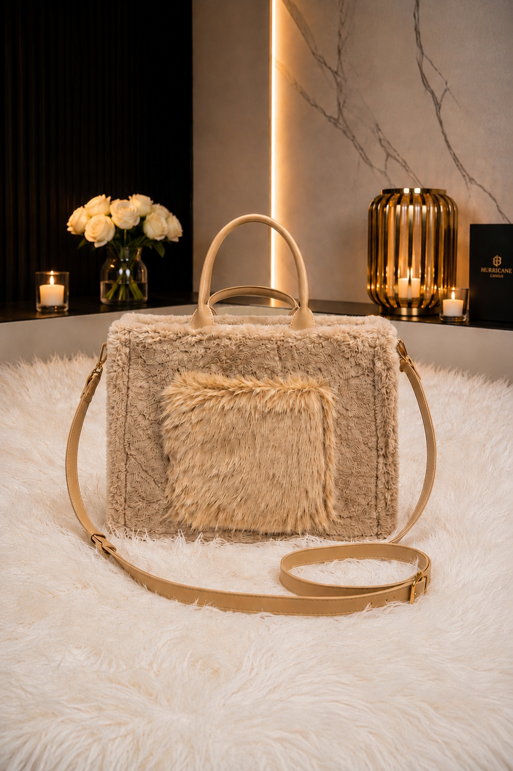 Stylische Felltasche - beige