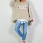 Oversized stonewashed Sweatshirt Modell "Glück..." - beige