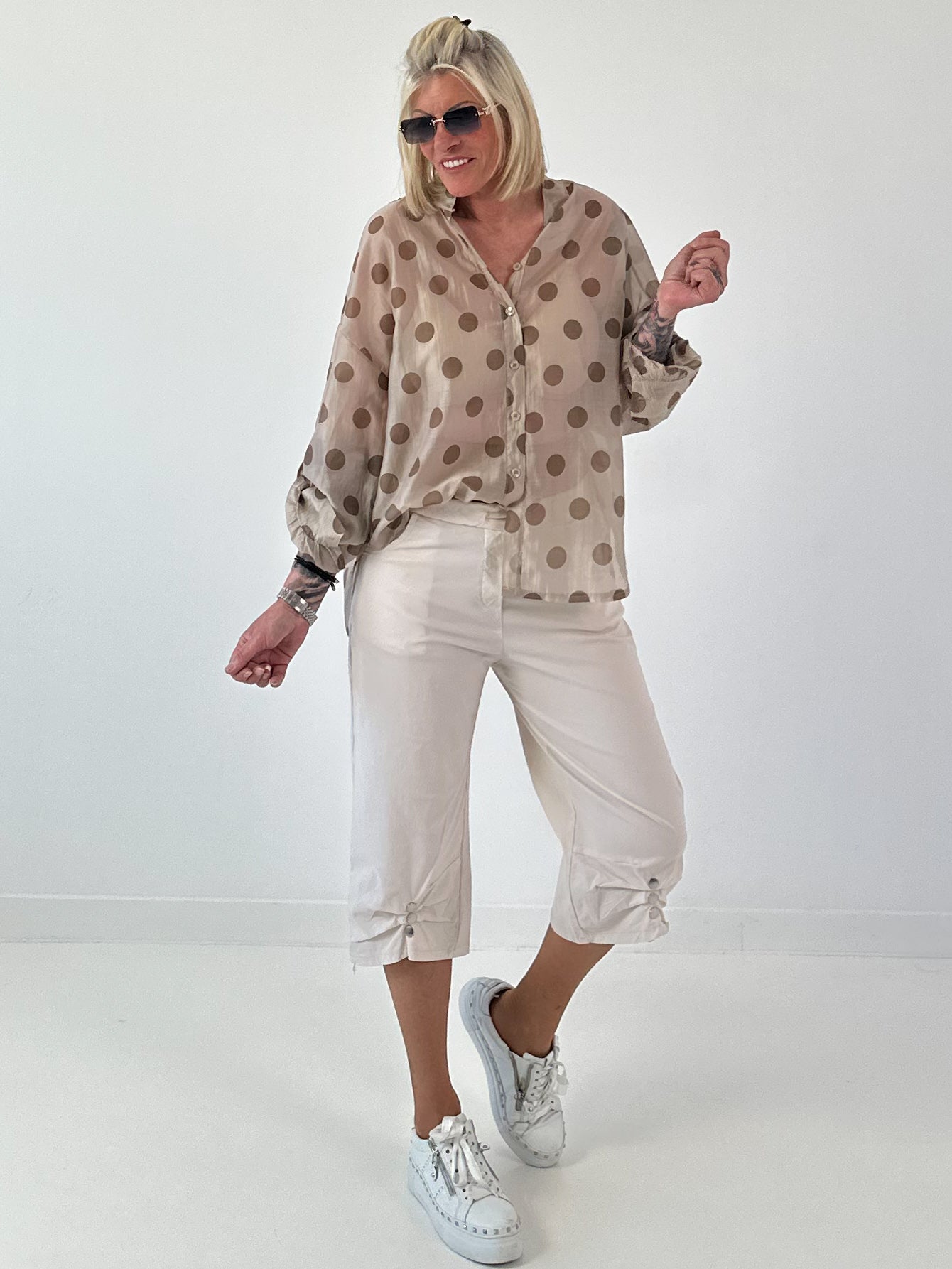 Transparent Tunic with Ruffle Sleeves - white