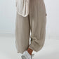Balloon Linen Trousers with Fringe Details - taupe