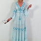 Boho/Ibiza dress with decorative V-neck - light blue