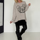 Oversized Shirt mit Paillettenprint - stone-washed-beige