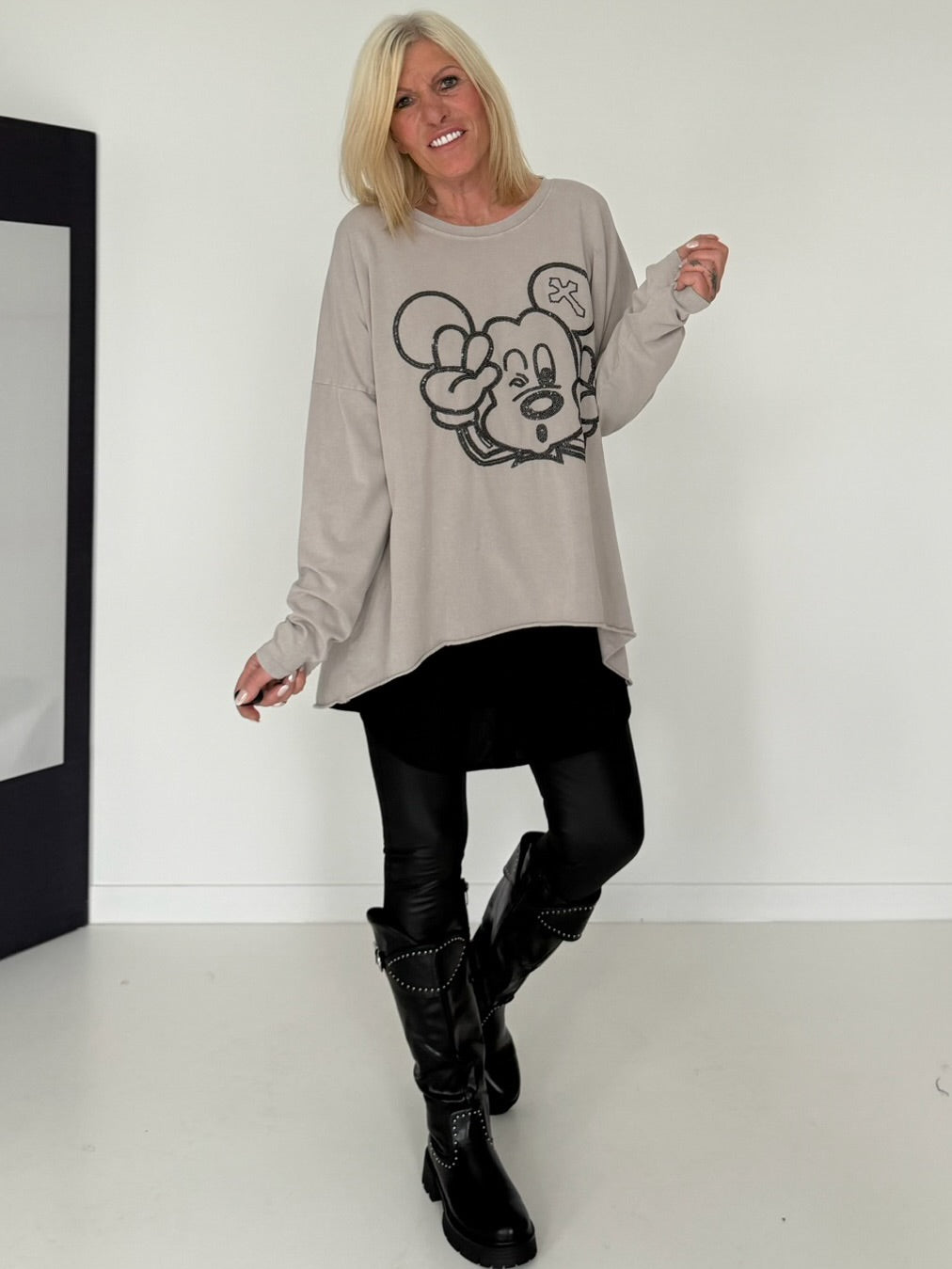 Oversized Shirt mit Paillettenprint - stone-washed-beige