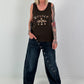 Ripp Tank Top mit Print  - mokka
