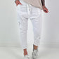 Baggy/Boyfriend Hose mit seitlichen Häkelblumen - weiss