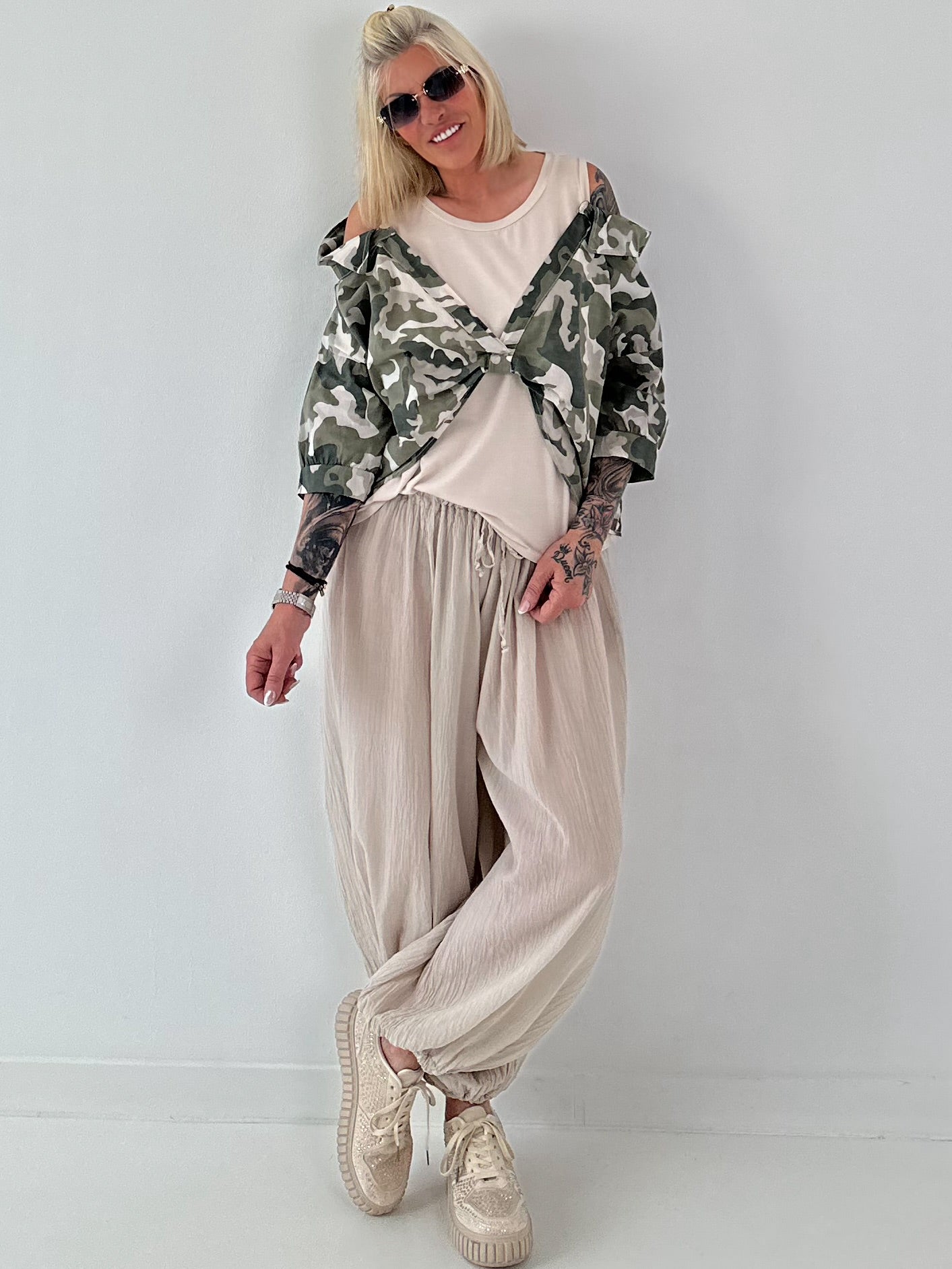 Tunic with integrated top - camouflage-beige-khaki