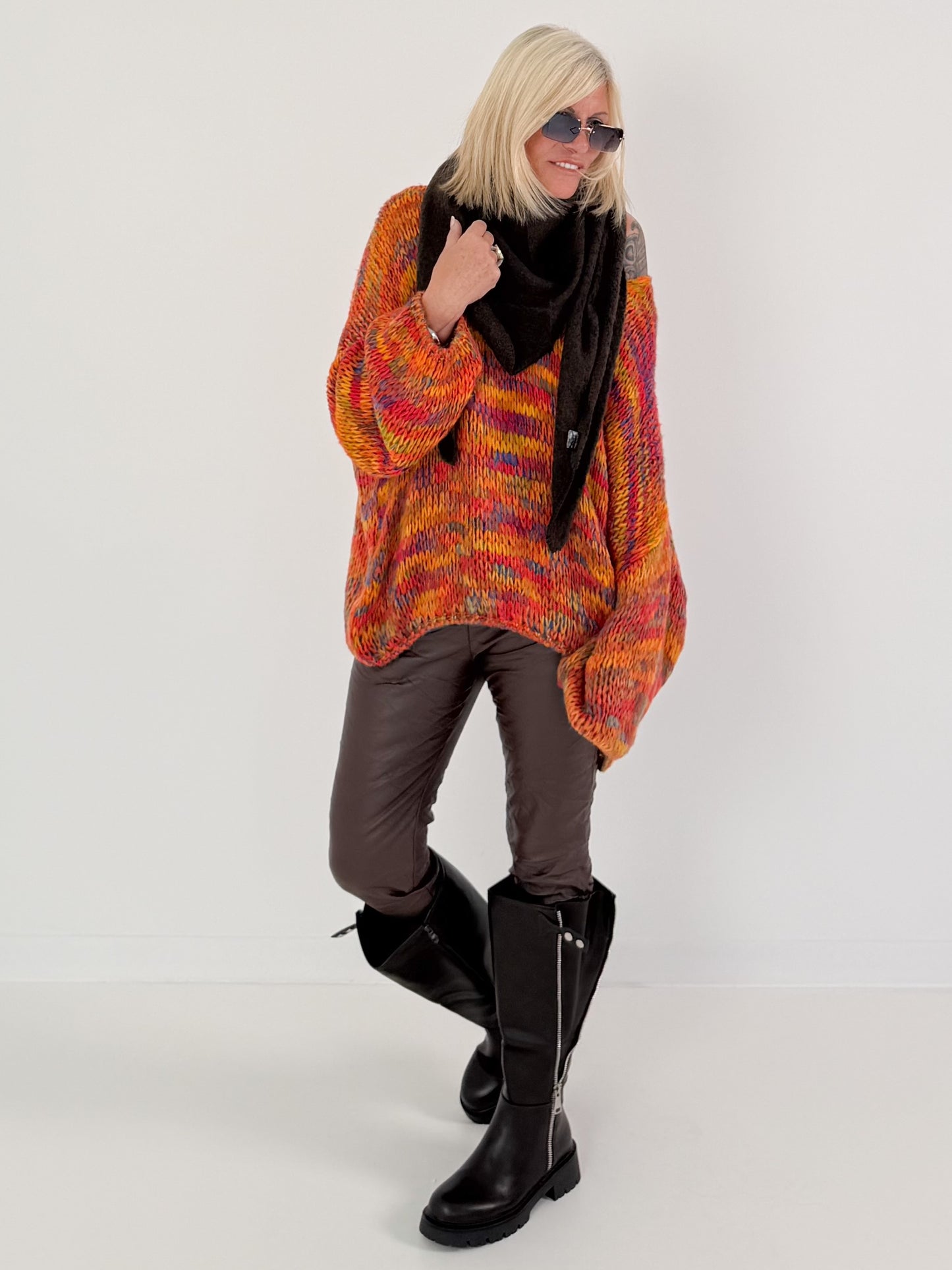 Weicher Oversized Grobstrickpullover  - mehrfarbig