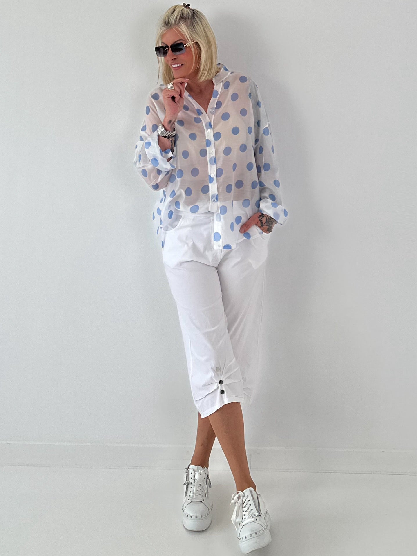 Transparent Tunic with Ruffle Sleeves - white