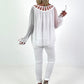 Silk Tunic with Crocheted Neckline - White