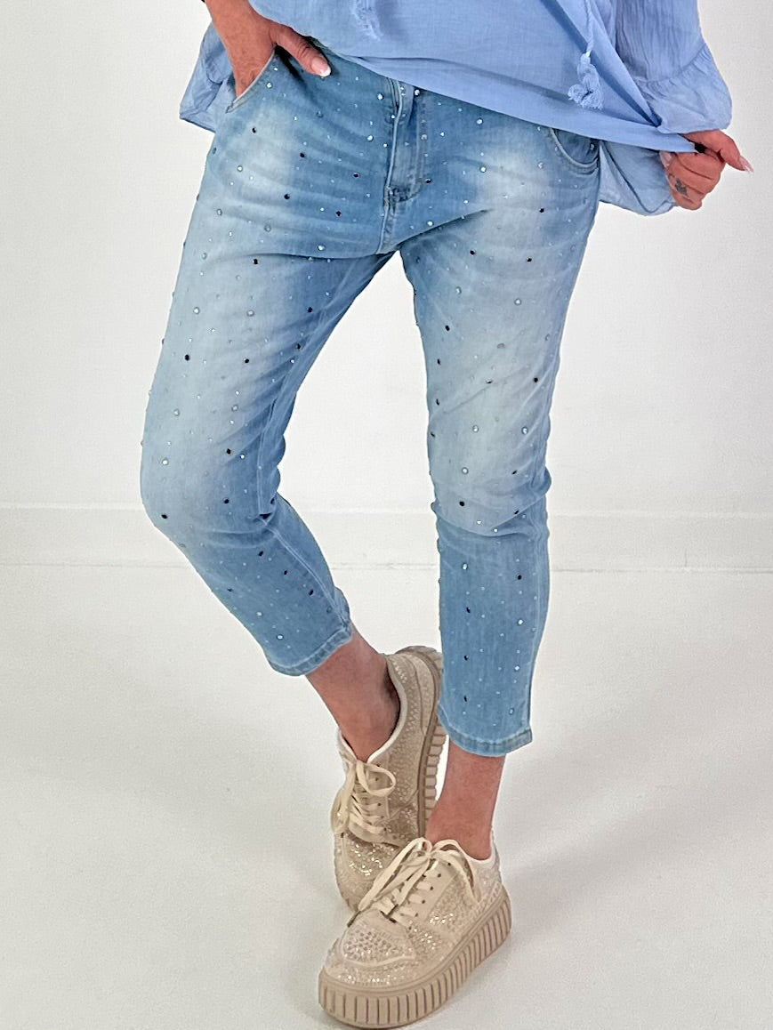 Boyfriend Jeans with rhinestones - denim
