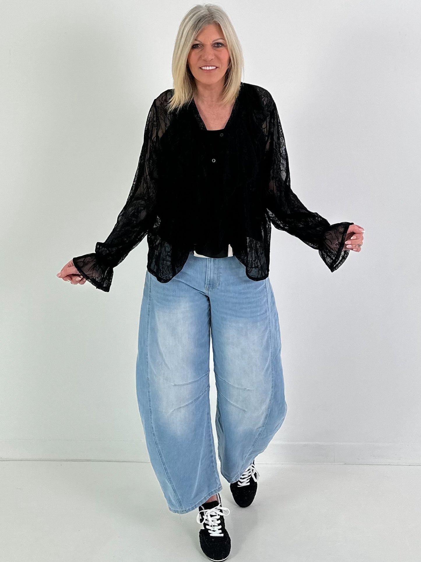 Lace blouse with top - black