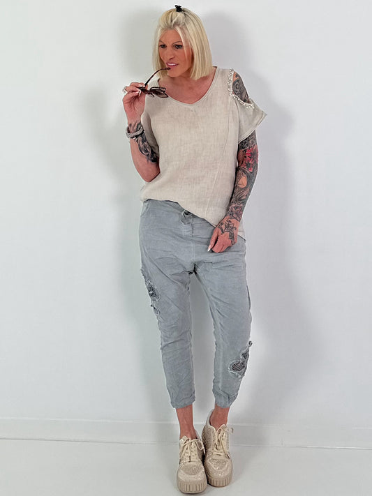 Linnen overhemd met cut-out - beige