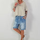 T-Shirt mit gerafftem Saum - beige