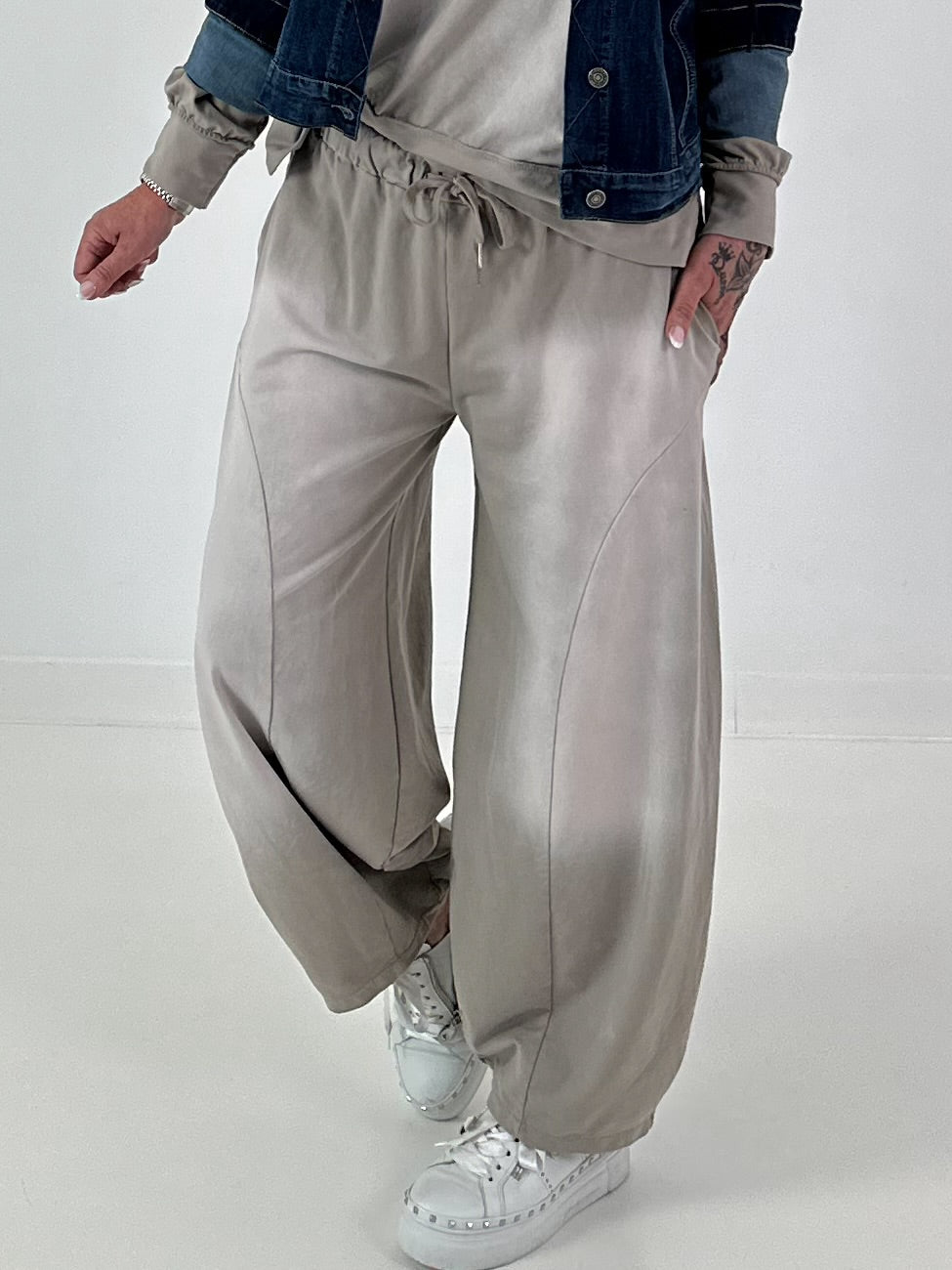 Lässige Sweat Ballonhose im Used-Look - taupe